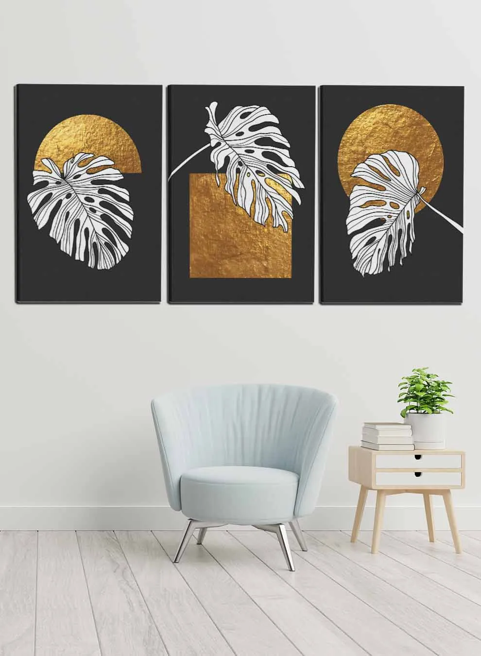 Abstract Leaves on a Dark Background Paintings(set of 3)
