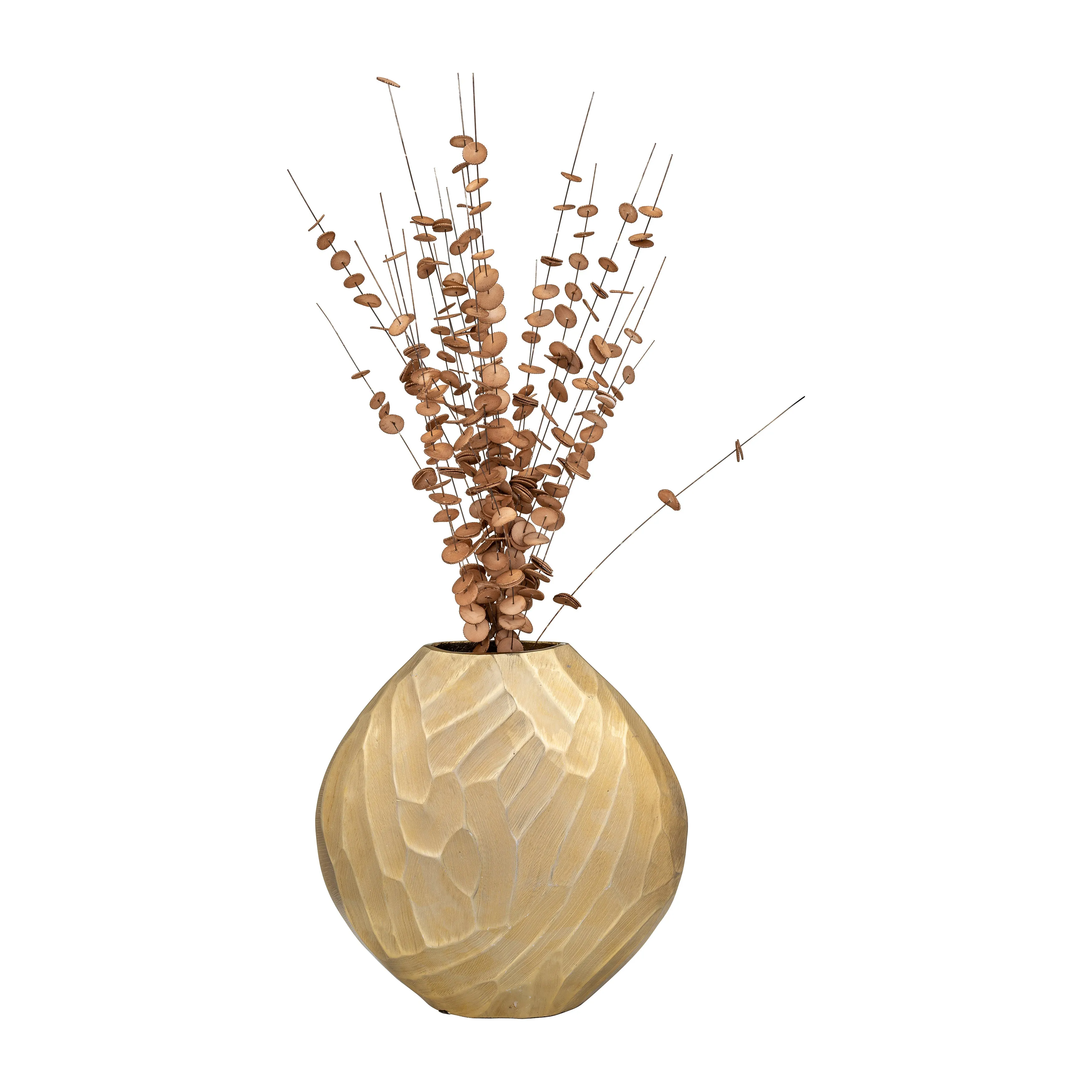 ALUMINUM 14"H HAMMERED VASE, CHAMPAGNE