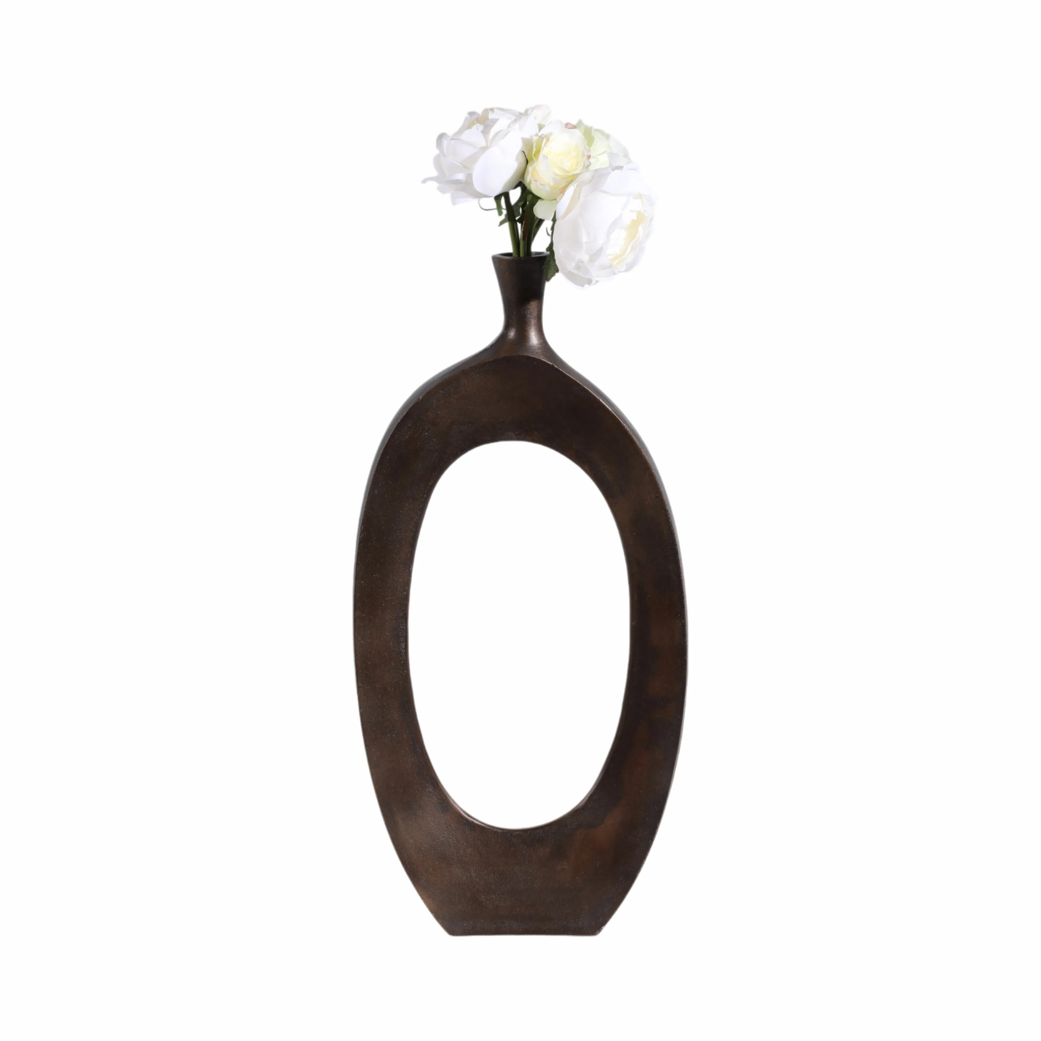 ALUMINUM 25"H CUT-OUT VASE, BRONZE