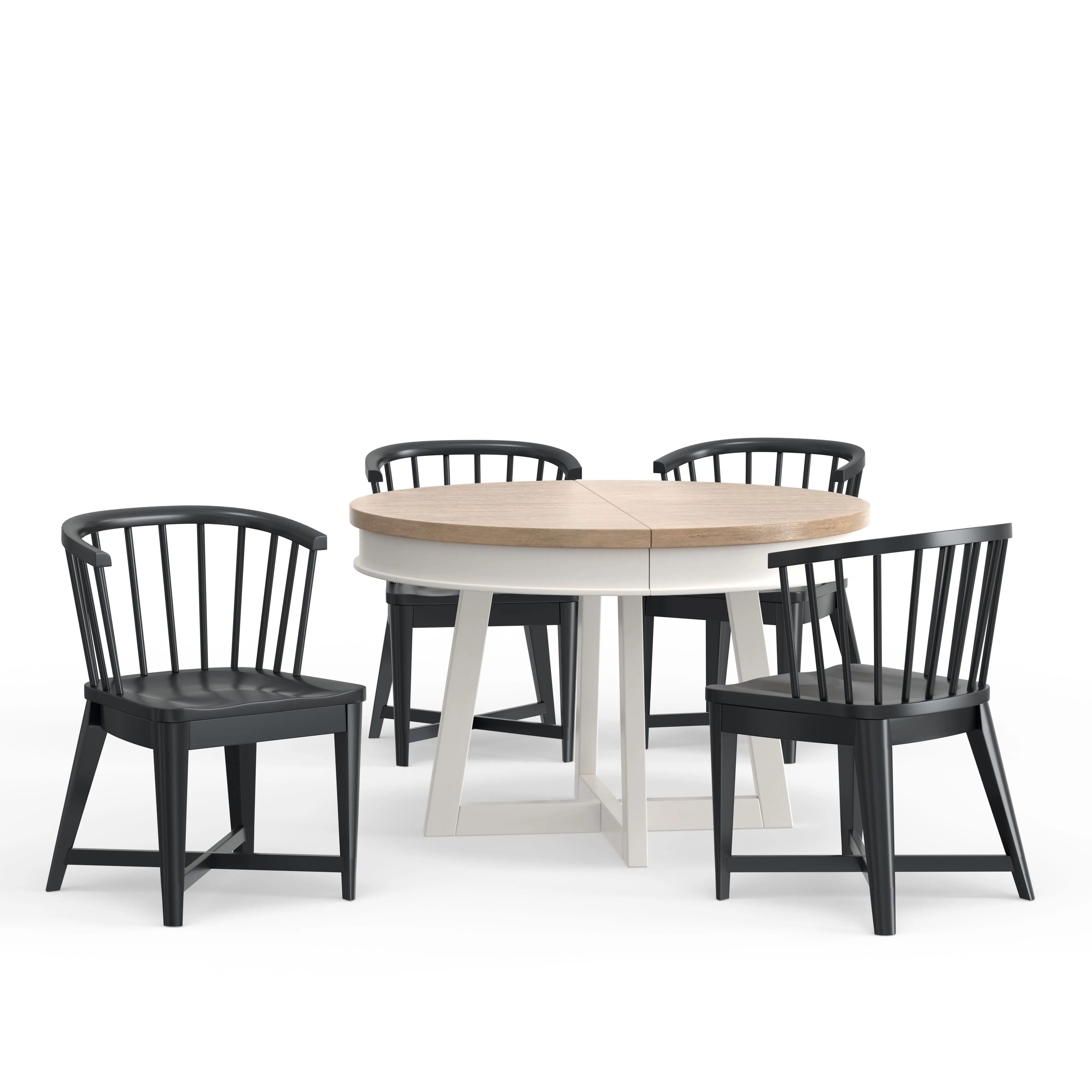 Americana Modern Dining - 48 - 66" Round Dining Table And 4 Barrel Chairs - Cotton