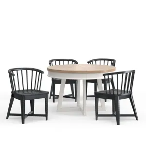 Americana Modern Dining - 48 - 66" Round Dining Table And 4 Barrel Chairs - Cotton