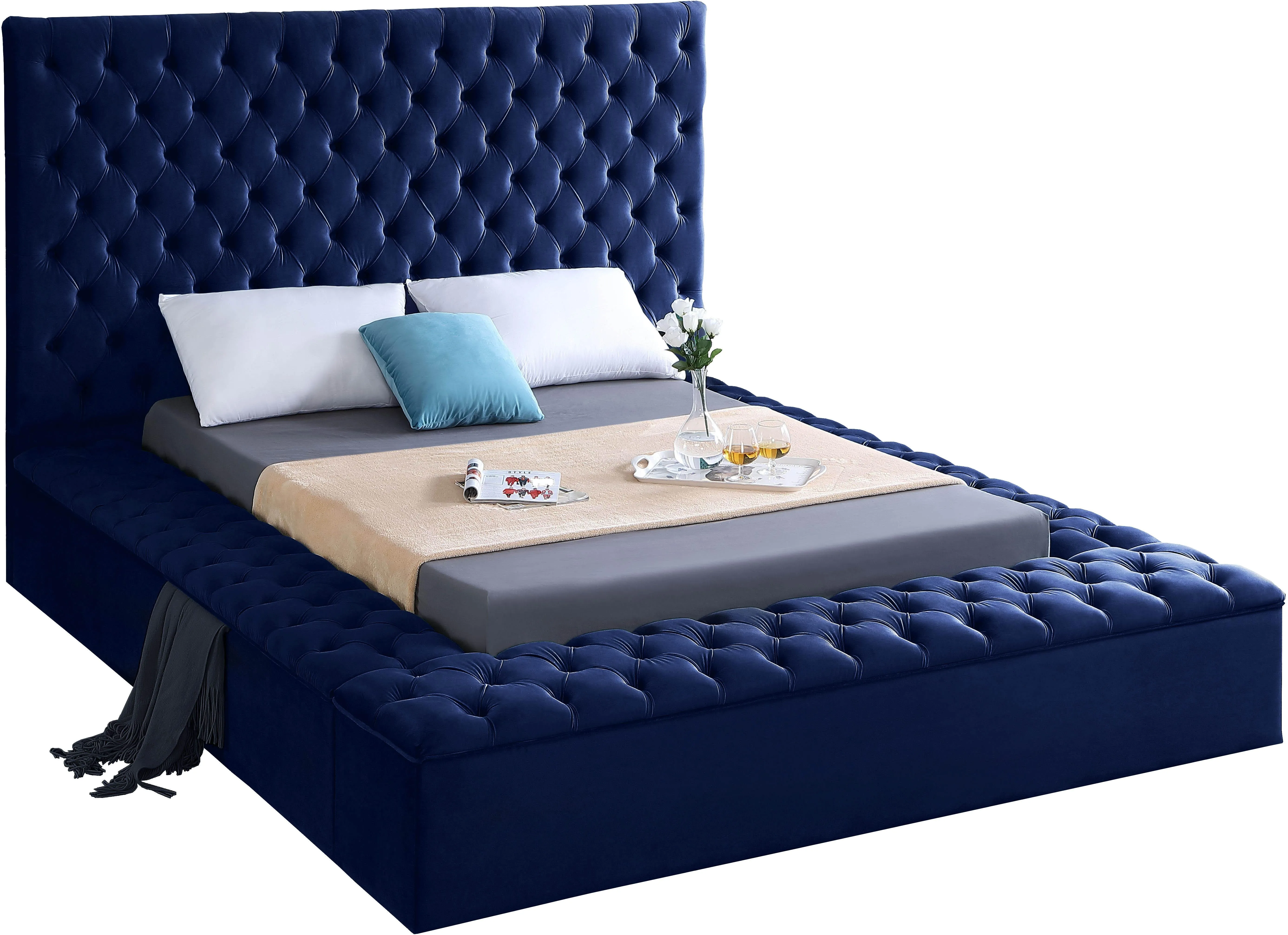 Bliss Navy Velvet Full Bed (3 Boxes)