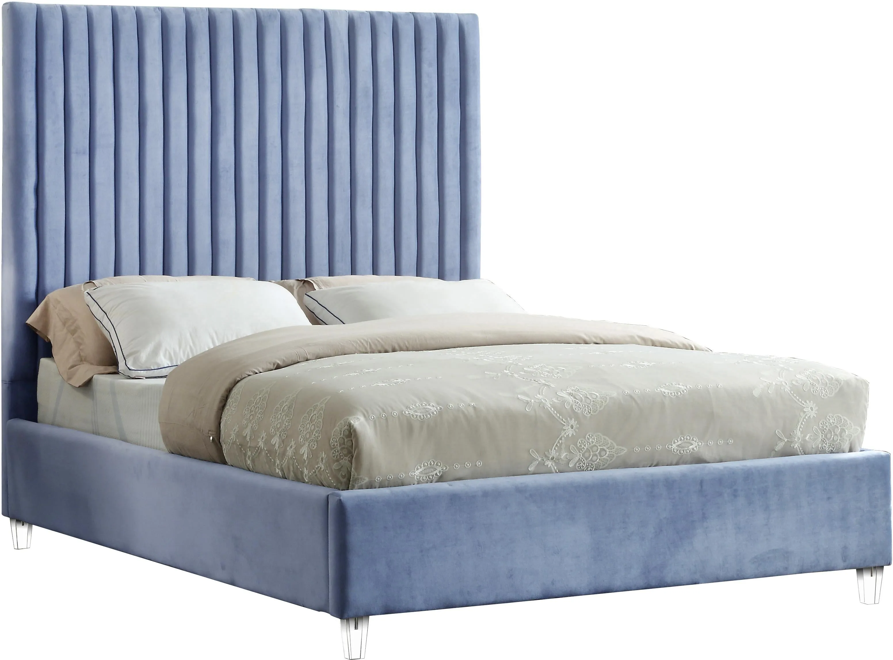 Candace Sky Blue Velvet Full Bed