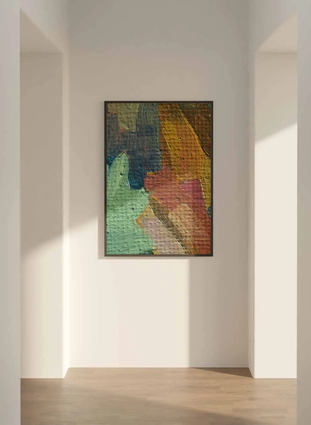 Canvas Wall Art Stretched Over Wooden Frame with Black Floating Frame