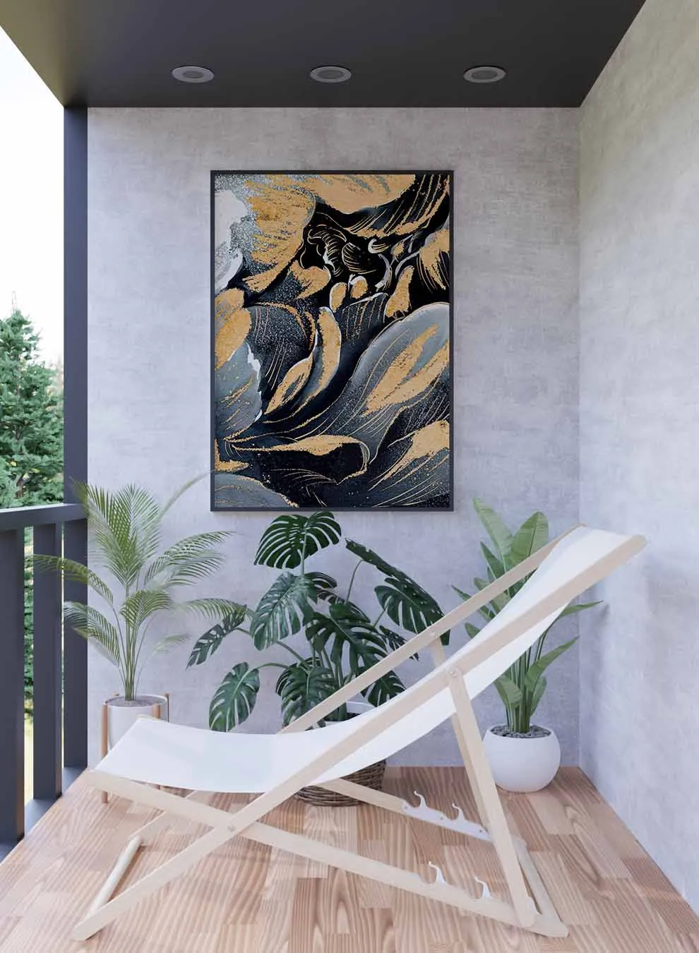 Canvas Wall Art Stretched Over Wooden Frame with Black Floating Frame