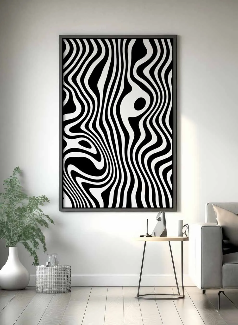 Canvas Wall Art Stretched Over Wooden Frame with Black Floating Frame