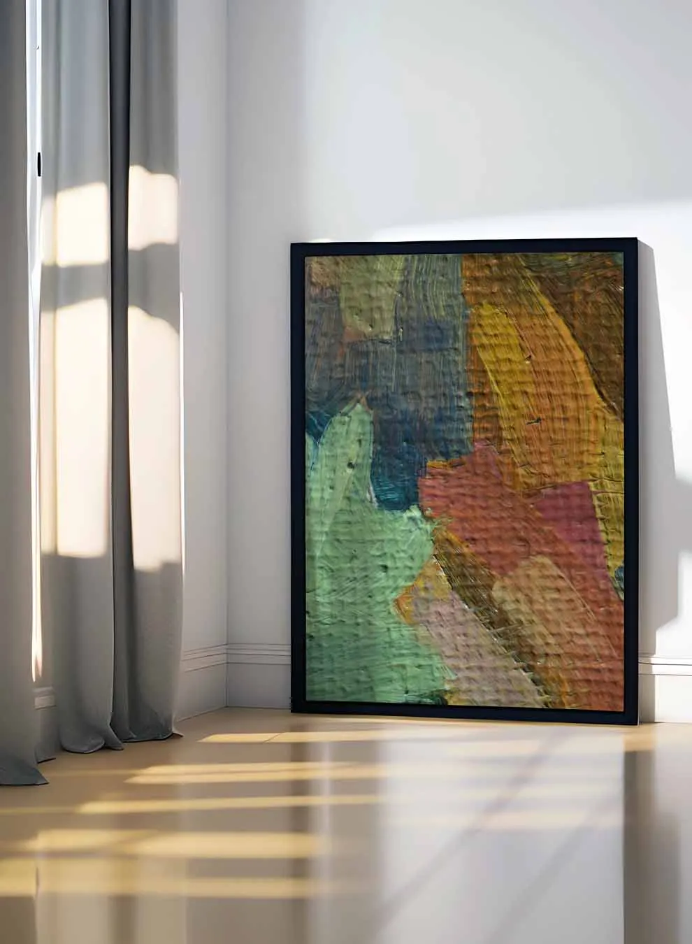 Canvas Wall Art Stretched Over Wooden Frame with Black Floating Frame