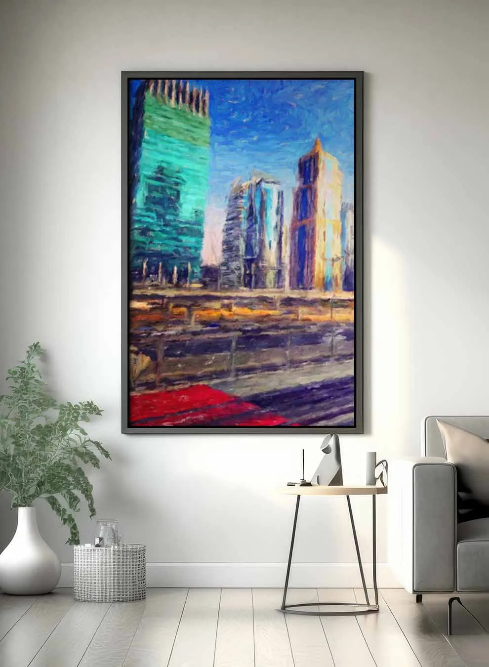 Canvas Wall Art Stretched Over Wooden Frame with Black Floating Frame