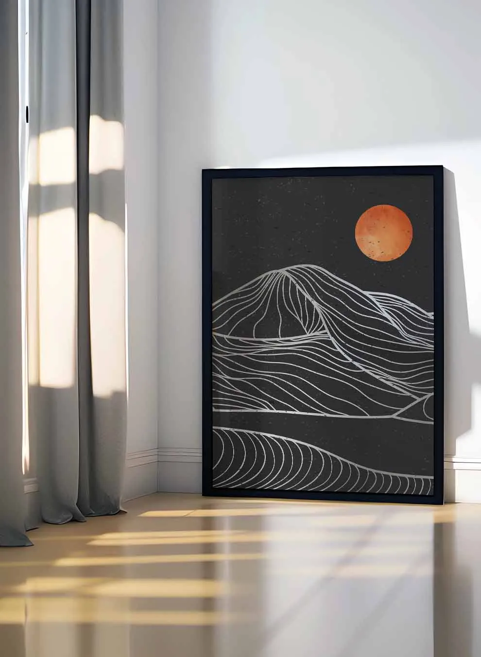 Canvas Wall Art Stretched Over Wooden Frame with Black Floating Frame