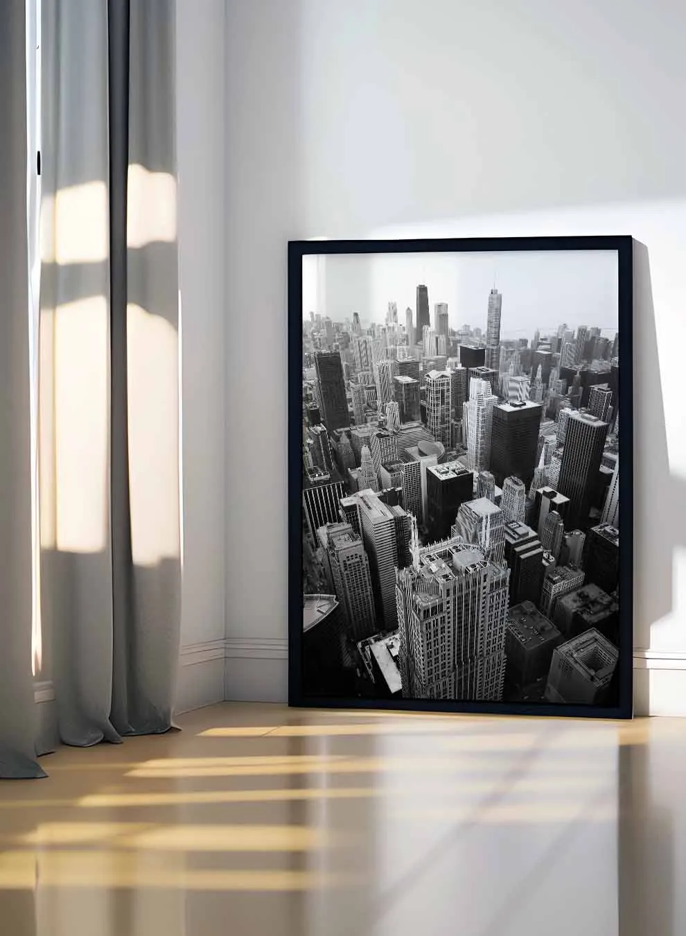 Canvas Wall Art Stretched Over Wooden Frame with Black Floating Frame