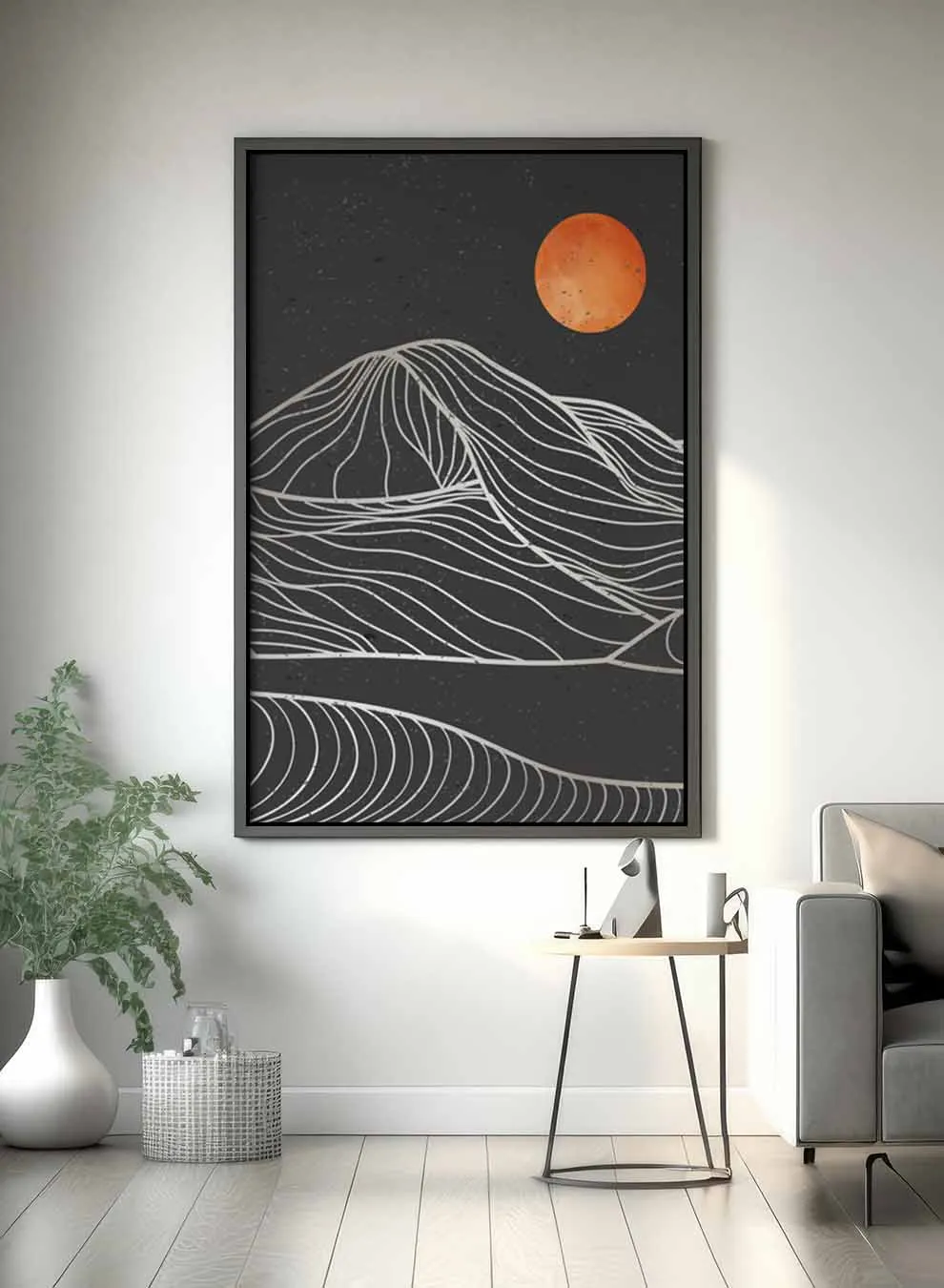 Canvas Wall Art Stretched Over Wooden Frame with Black Floating Frame