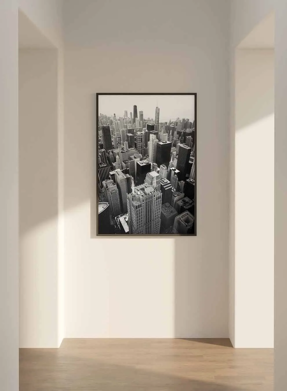 Canvas Wall Art Stretched Over Wooden Frame with Black Floating Frame