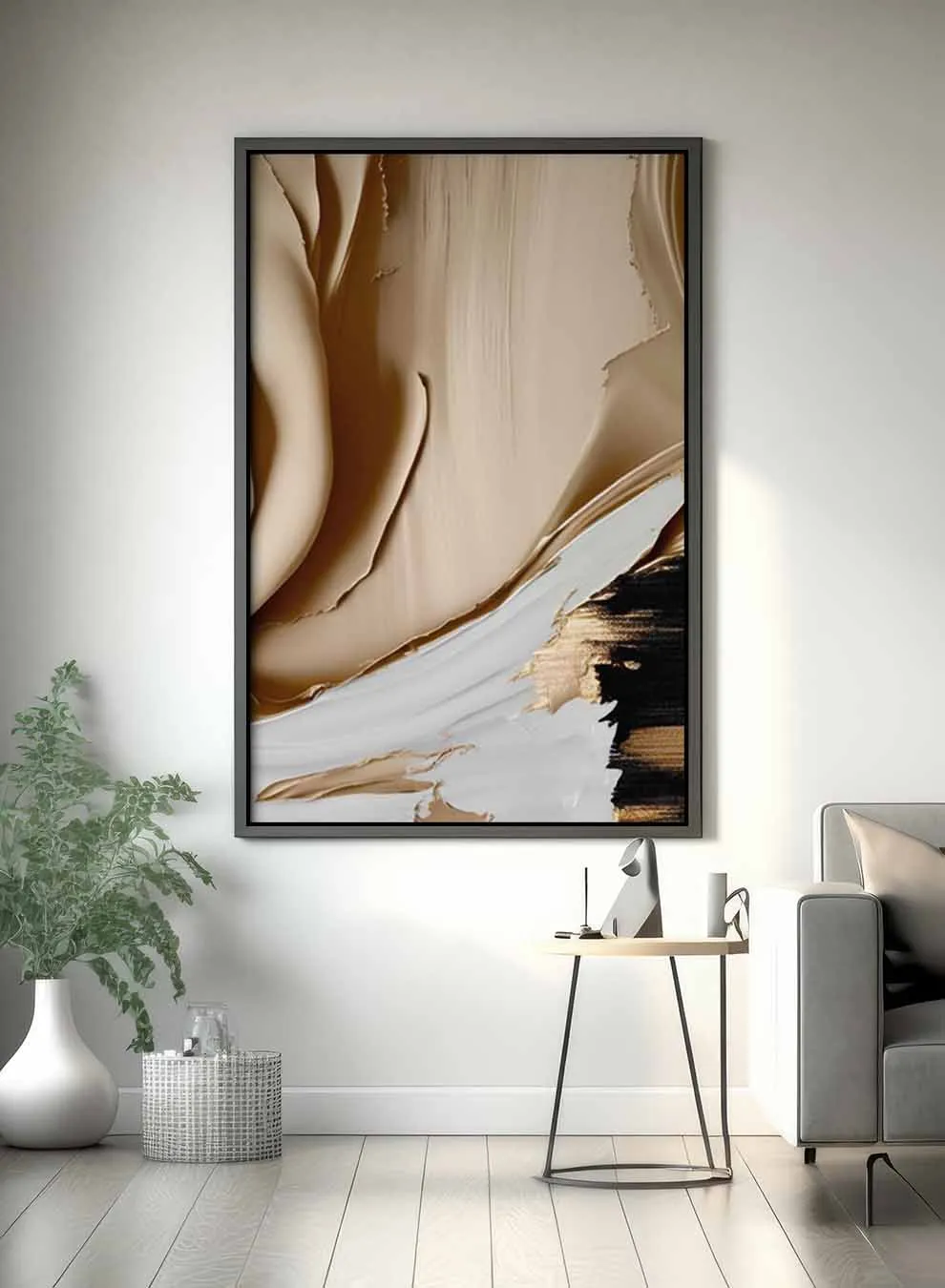 Canvas Wall Art Stretched Over Wooden Frame with Black Floating Frame