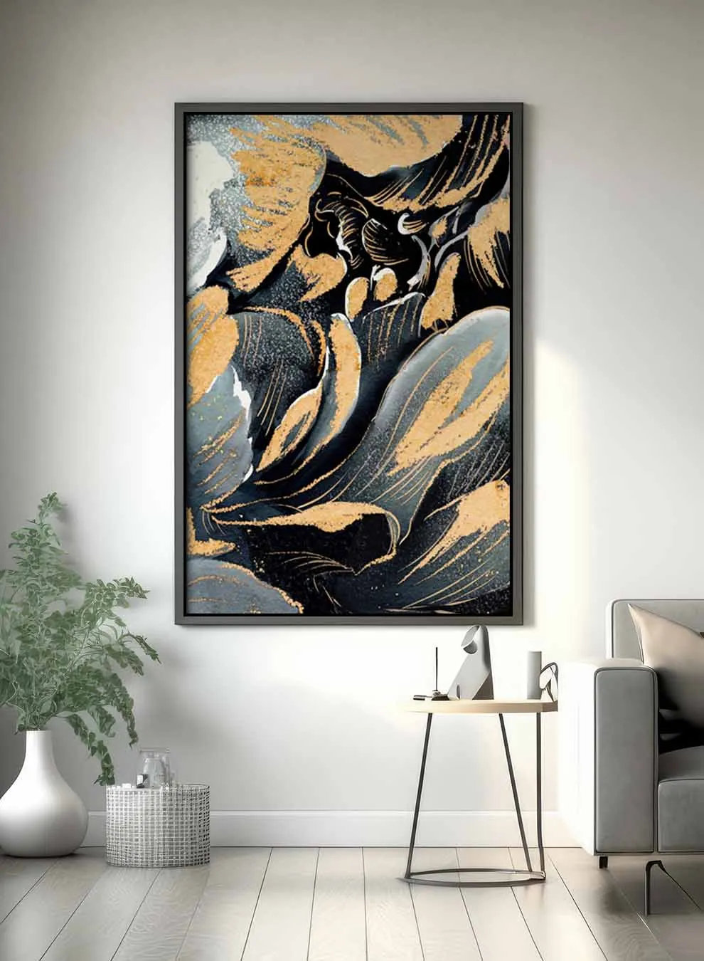 Canvas Wall Art Stretched Over Wooden Frame with Black Floating Frame