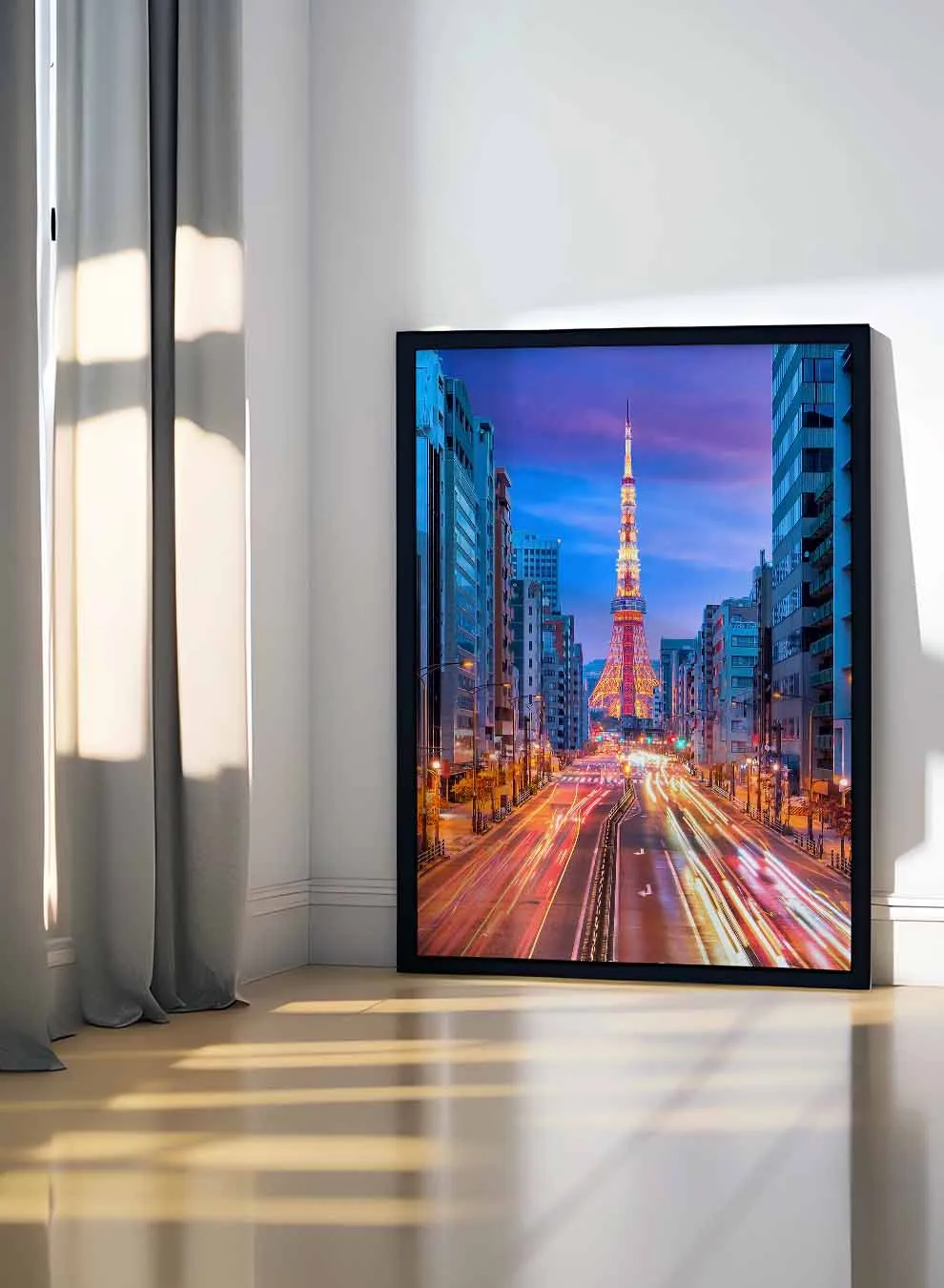 Canvas Wall Art Stretched Over Wooden Frame with Black Floating Frame