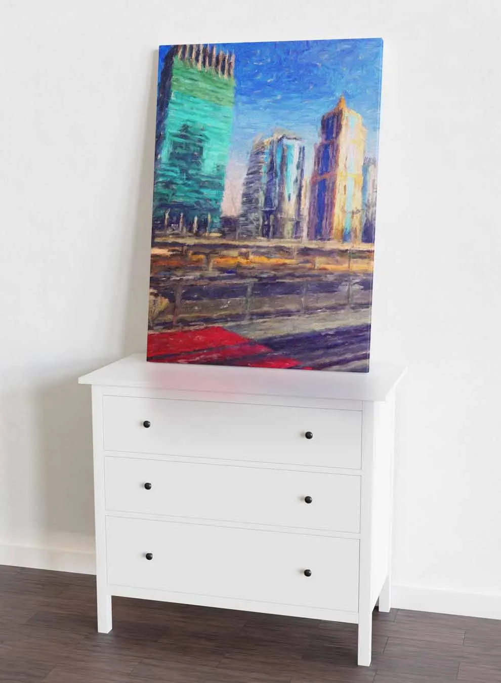 Canvas Wall Art Stretched Over Wooden Frame with Black Floating Frame