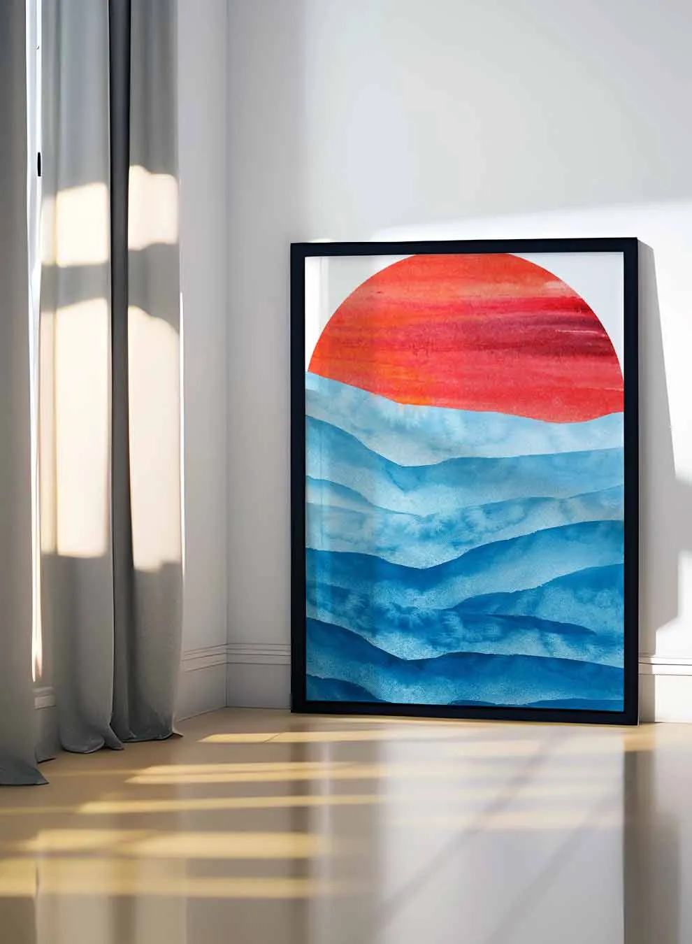 Canvas Wall Art Stretched Over Wooden Frame with Black Floating Frame