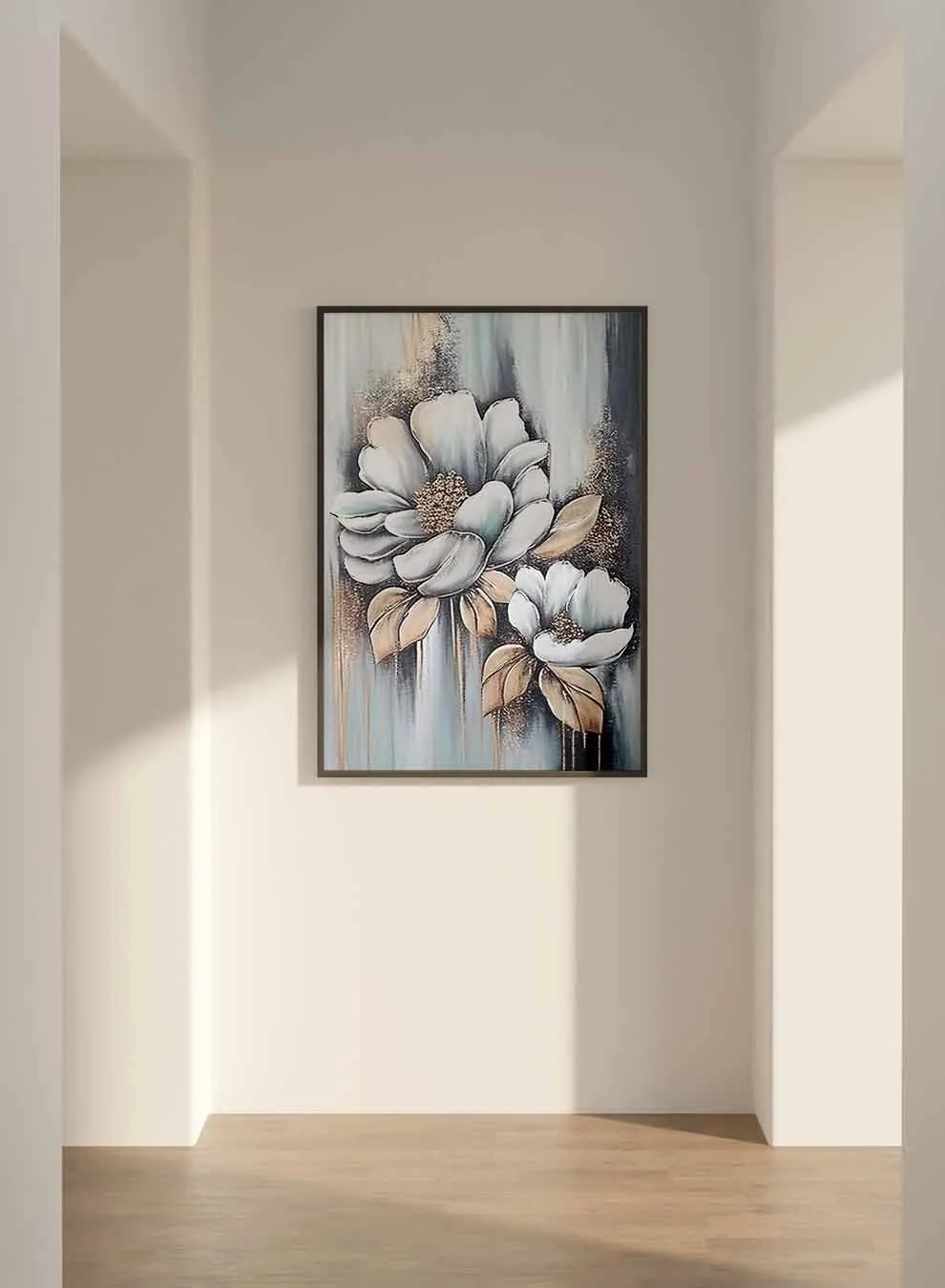 Canvas Wall Art Stretched Over Wooden Frame with Black Floating Frame