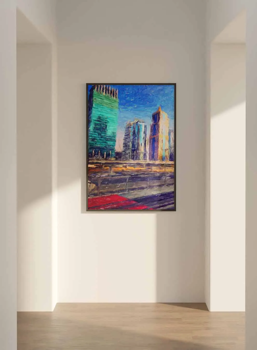 Canvas Wall Art Stretched Over Wooden Frame with Black Floating Frame