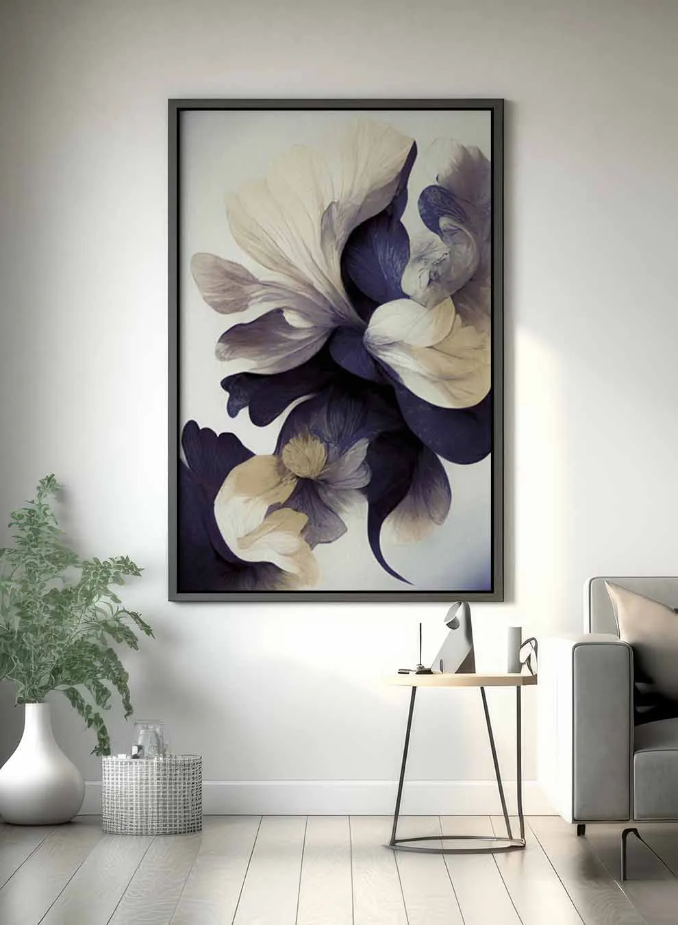 Canvas Wall Art Stretched Over Wooden Frame with Black Floating Frame