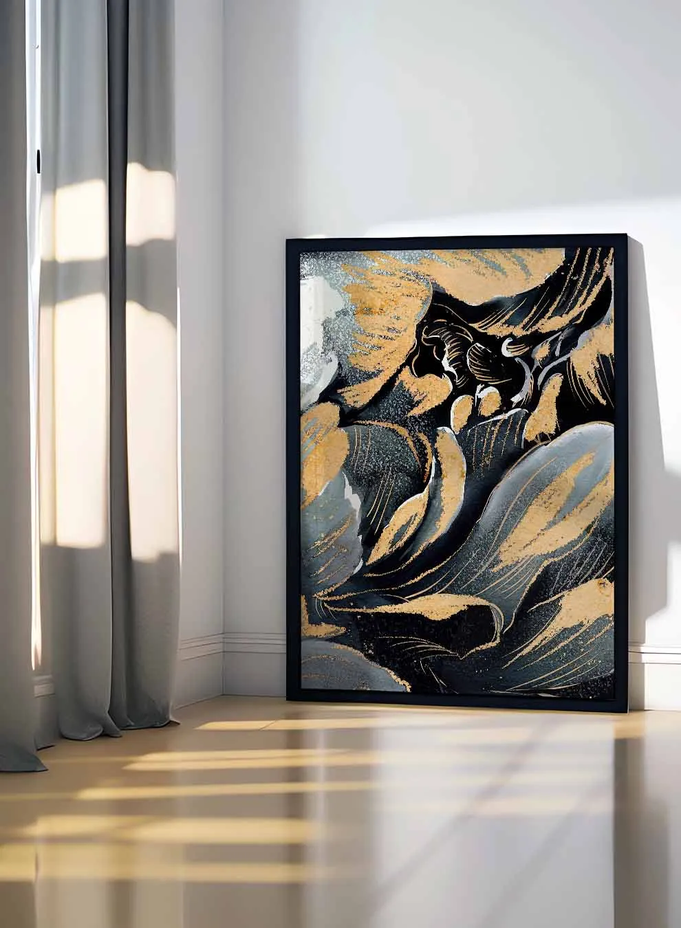 Canvas Wall Art Stretched Over Wooden Frame with Black Floating Frame