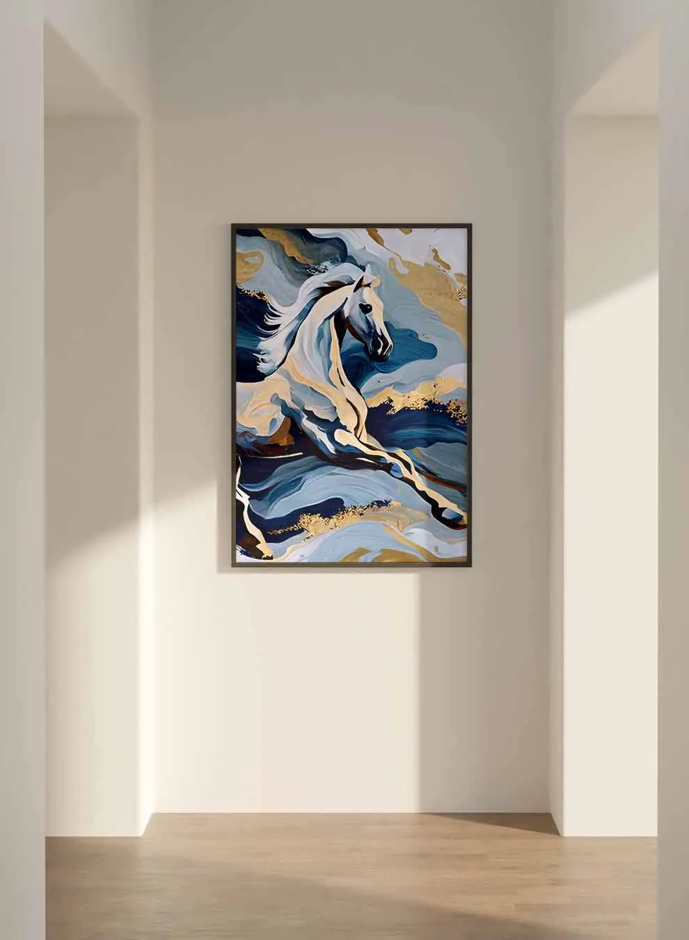 Canvas Wall Art Stretched Over Wooden Frame with Black Floating Frame