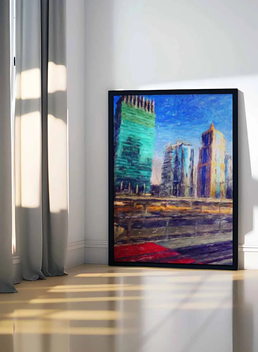 Canvas Wall Art Stretched Over Wooden Frame with Black Floating Frame