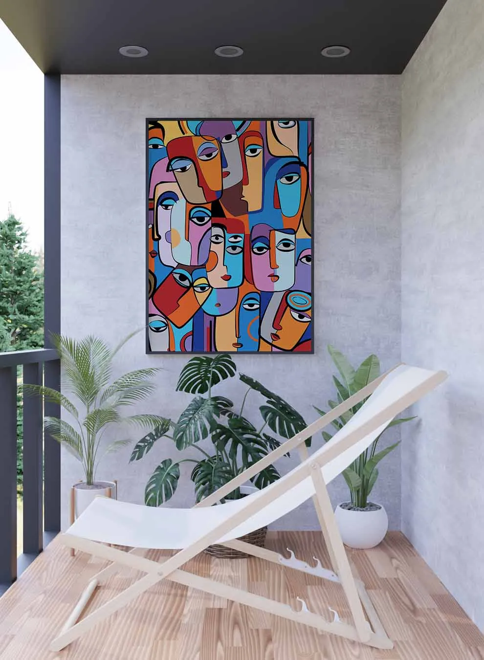 Canvas Wall Art Stretched Over Wooden Frame with Black Floating Frame