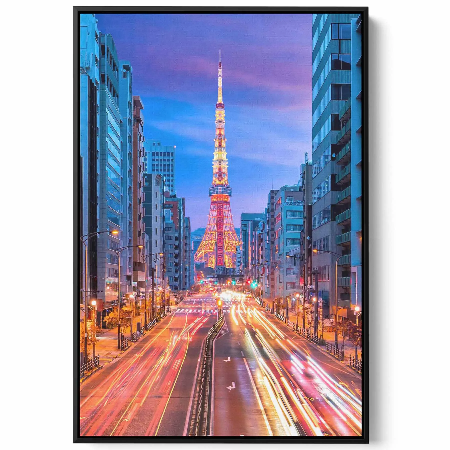 Canvas Wall Art Stretched Over Wooden Frame with Black Floating Frame