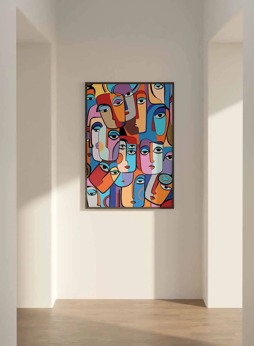 Canvas Wall Art Stretched Over Wooden Frame with Black Floating Frame