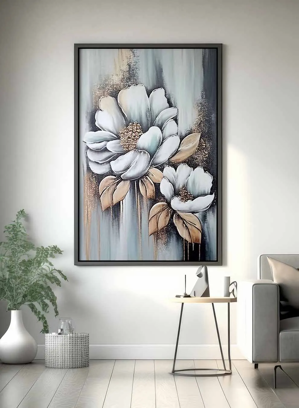 Canvas Wall Art Stretched Over Wooden Frame with Black Floating Frame