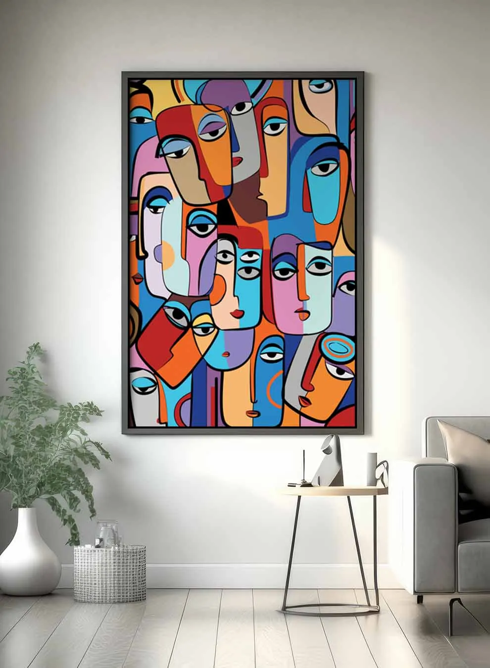 Canvas Wall Art Stretched Over Wooden Frame with Black Floating Frame