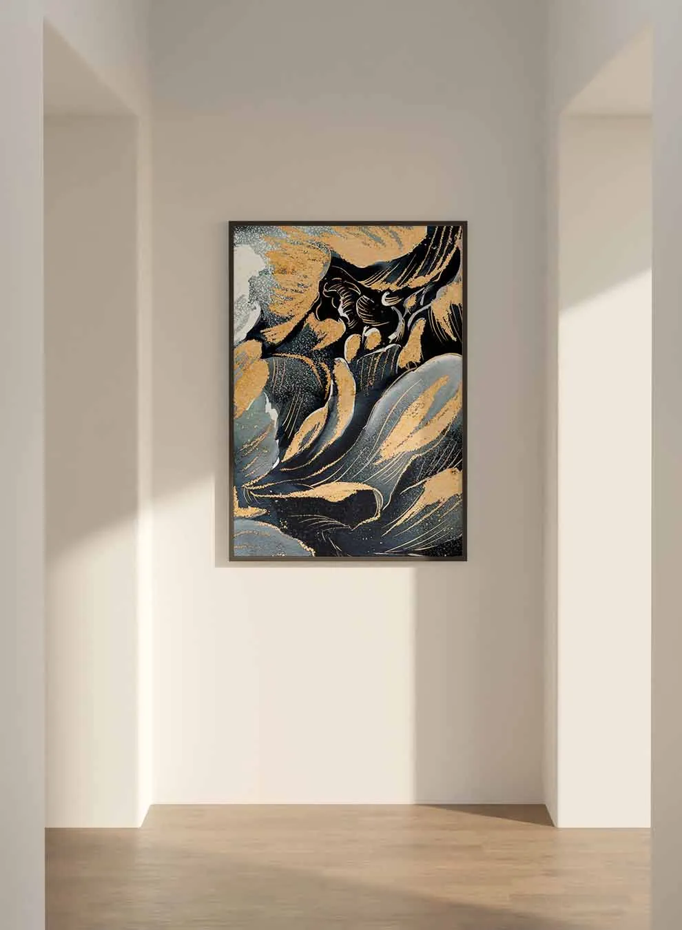 Canvas Wall Art Stretched Over Wooden Frame with Black Floating Frame