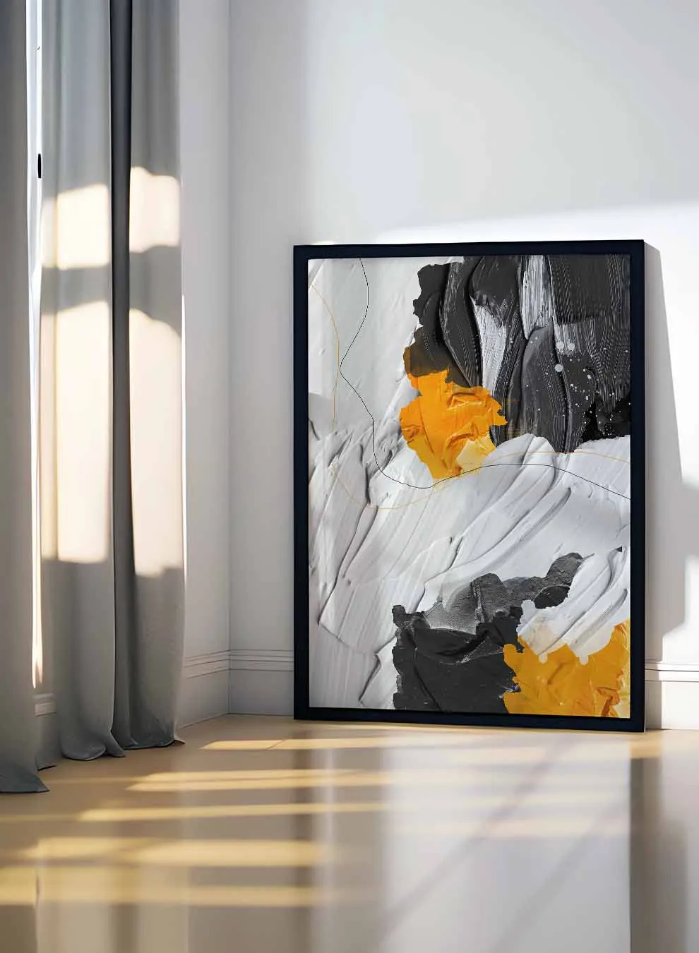Canvas Wall Art Stretched Over Wooden Frame with Black Floating Frame