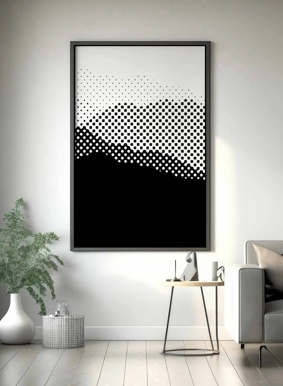 Canvas Wall Art Stretched Over Wooden Frame with Black Floating Frame
