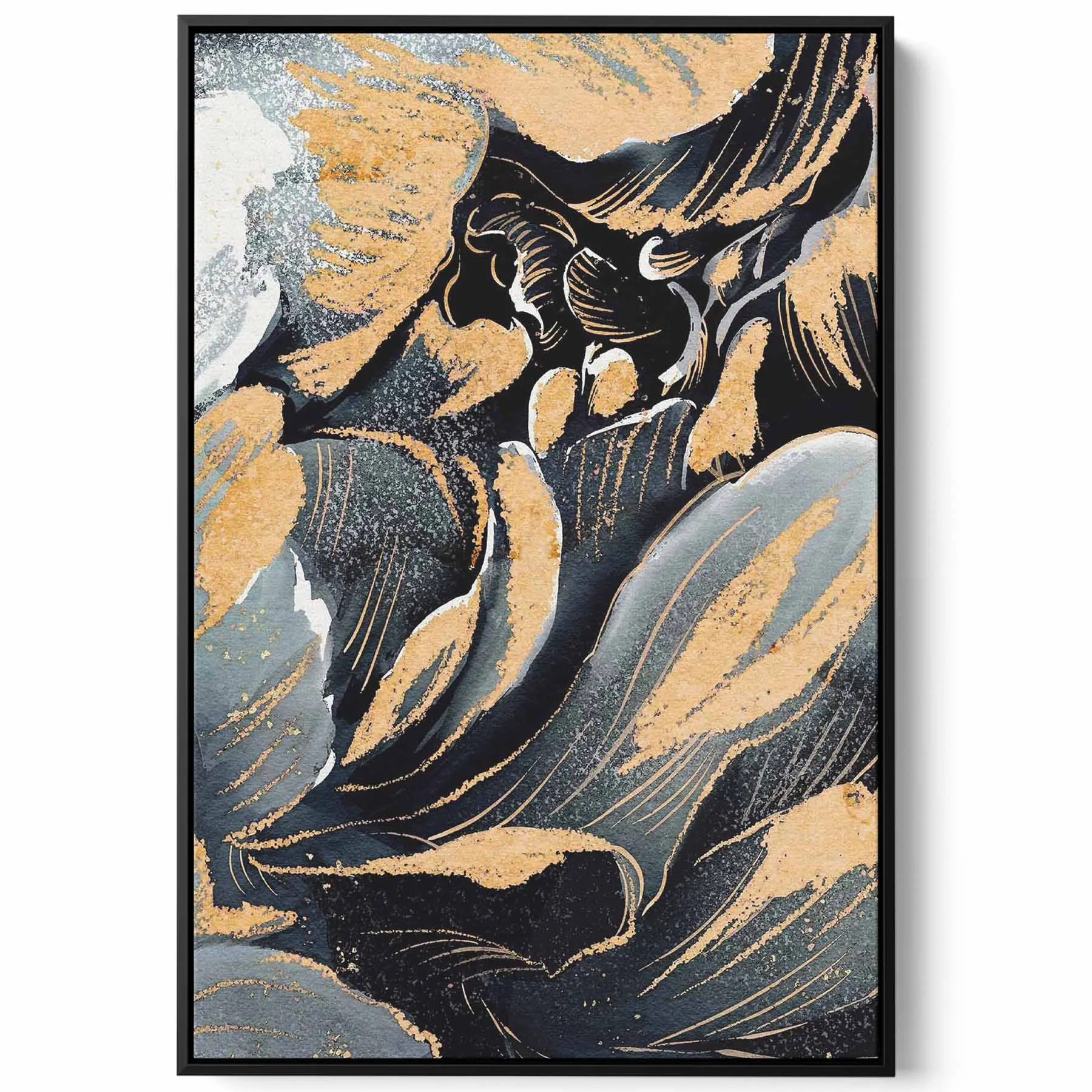 Canvas Wall Art Stretched Over Wooden Frame with Black Floating Frame