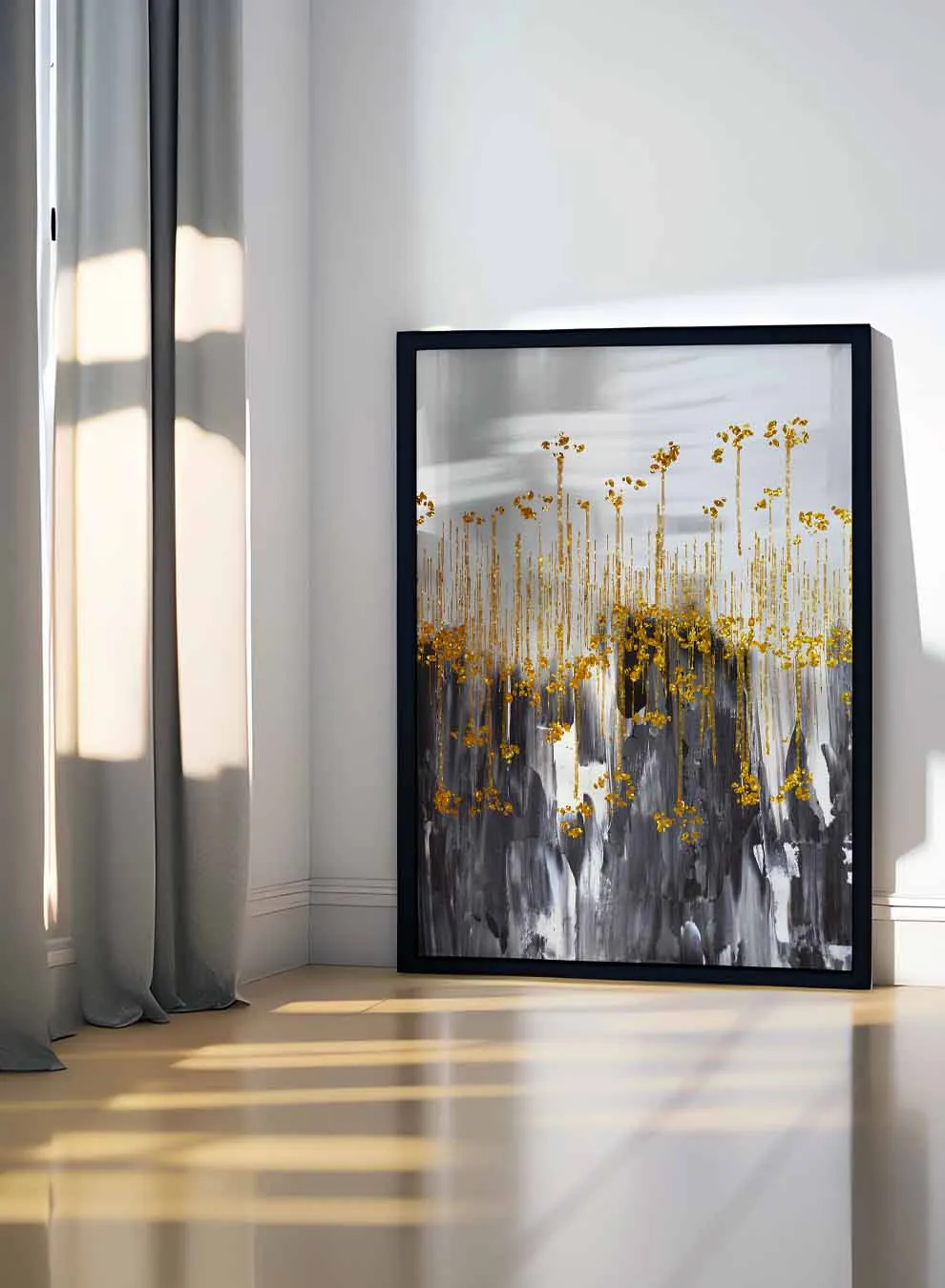 Canvas Wall Art Stretched Over Wooden Frame with Black Floating Frame