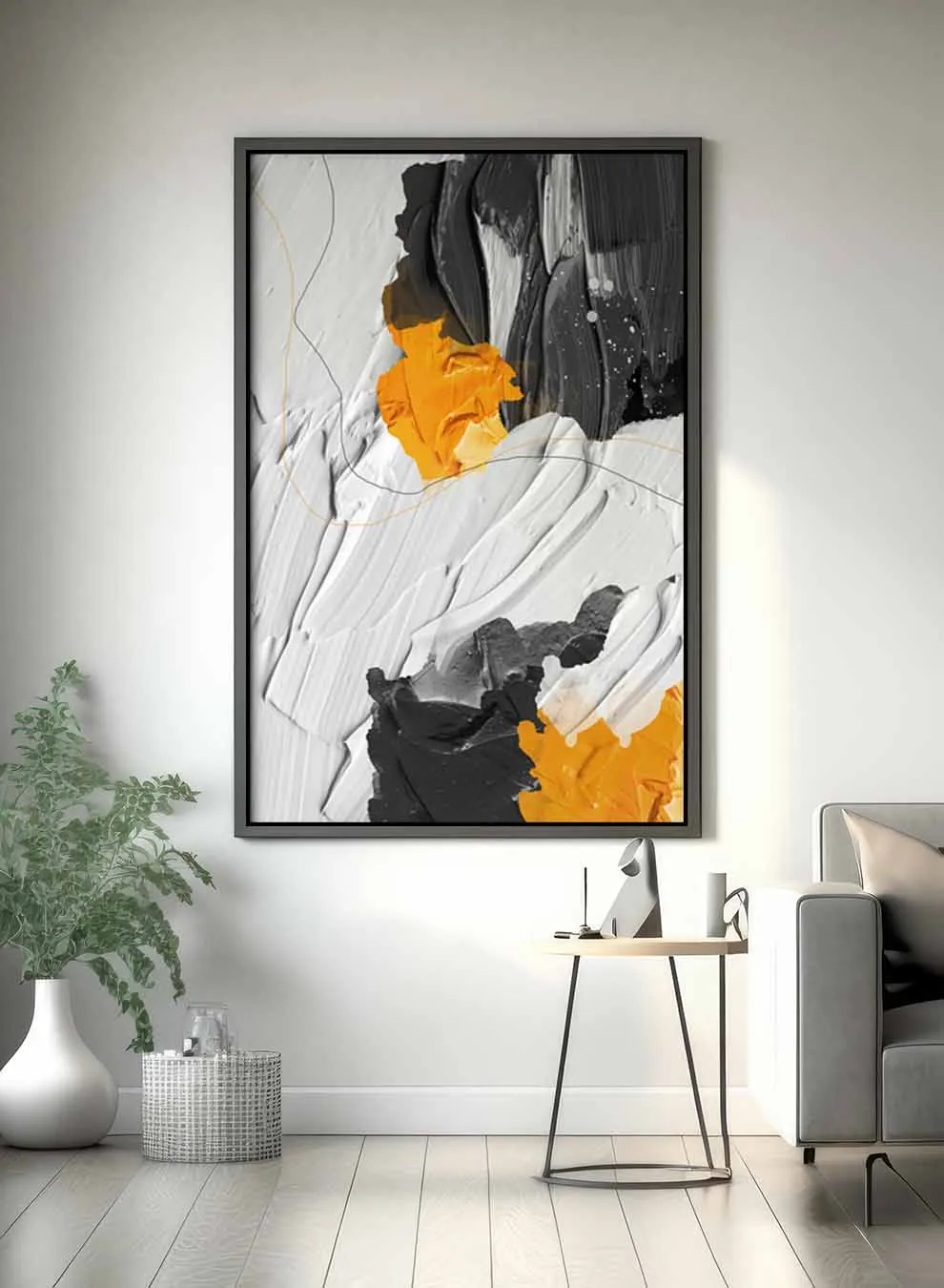 Canvas Wall Art Stretched Over Wooden Frame with Black Floating Frame