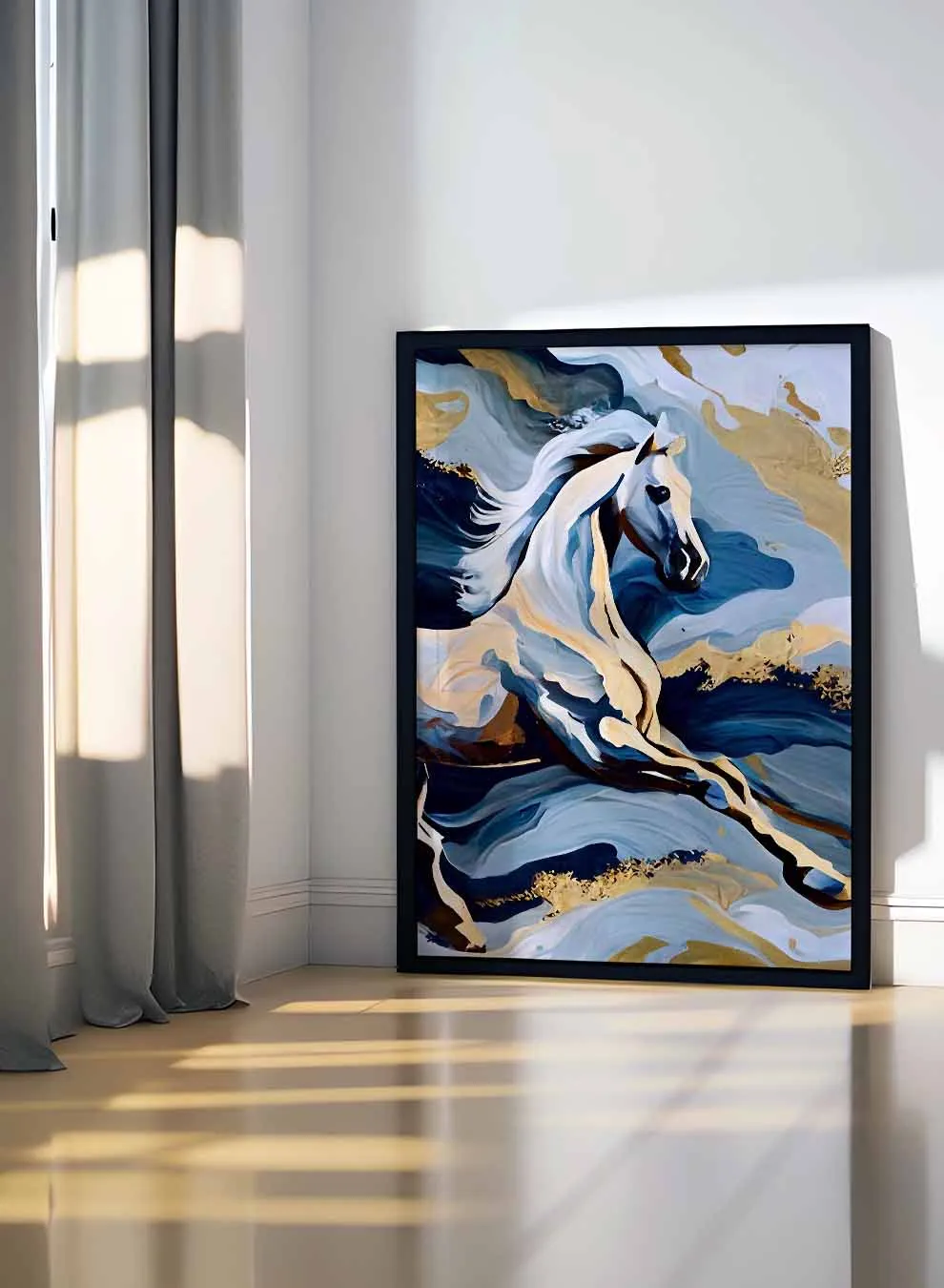 Canvas Wall Art Stretched Over Wooden Frame with Black Floating Frame