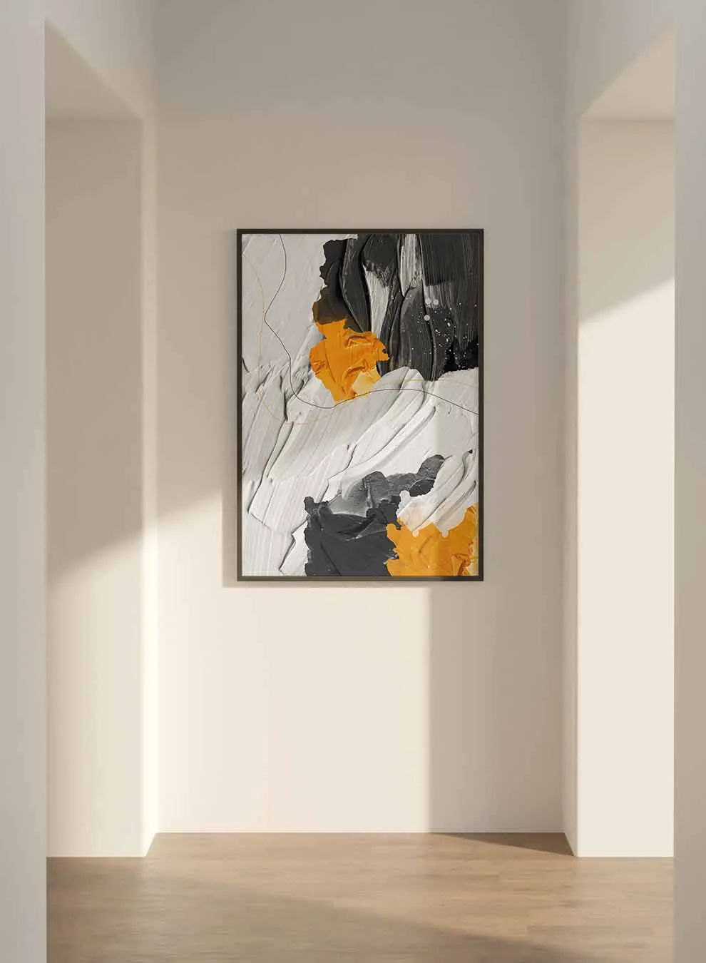 Canvas Wall Art Stretched Over Wooden Frame with Black Floating Frame