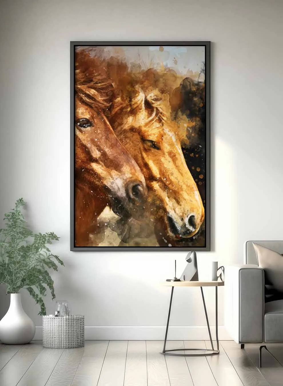 Canvas Wall Art Stretched Over Wooden Frame with Black Floating Frame