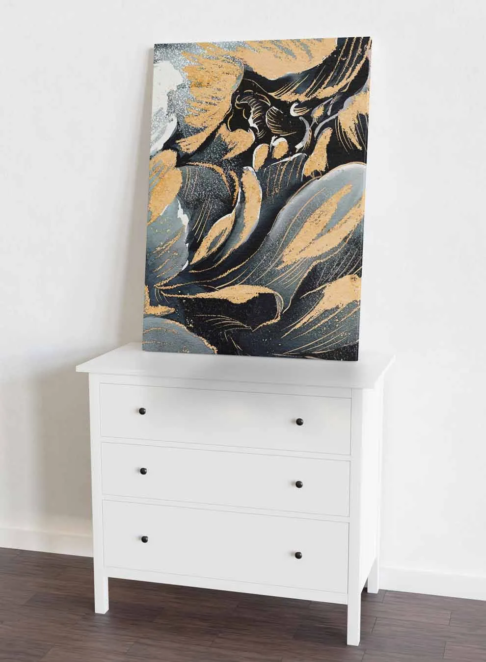 Canvas Wall Art Stretched Over Wooden Frame with Black Floating Frame