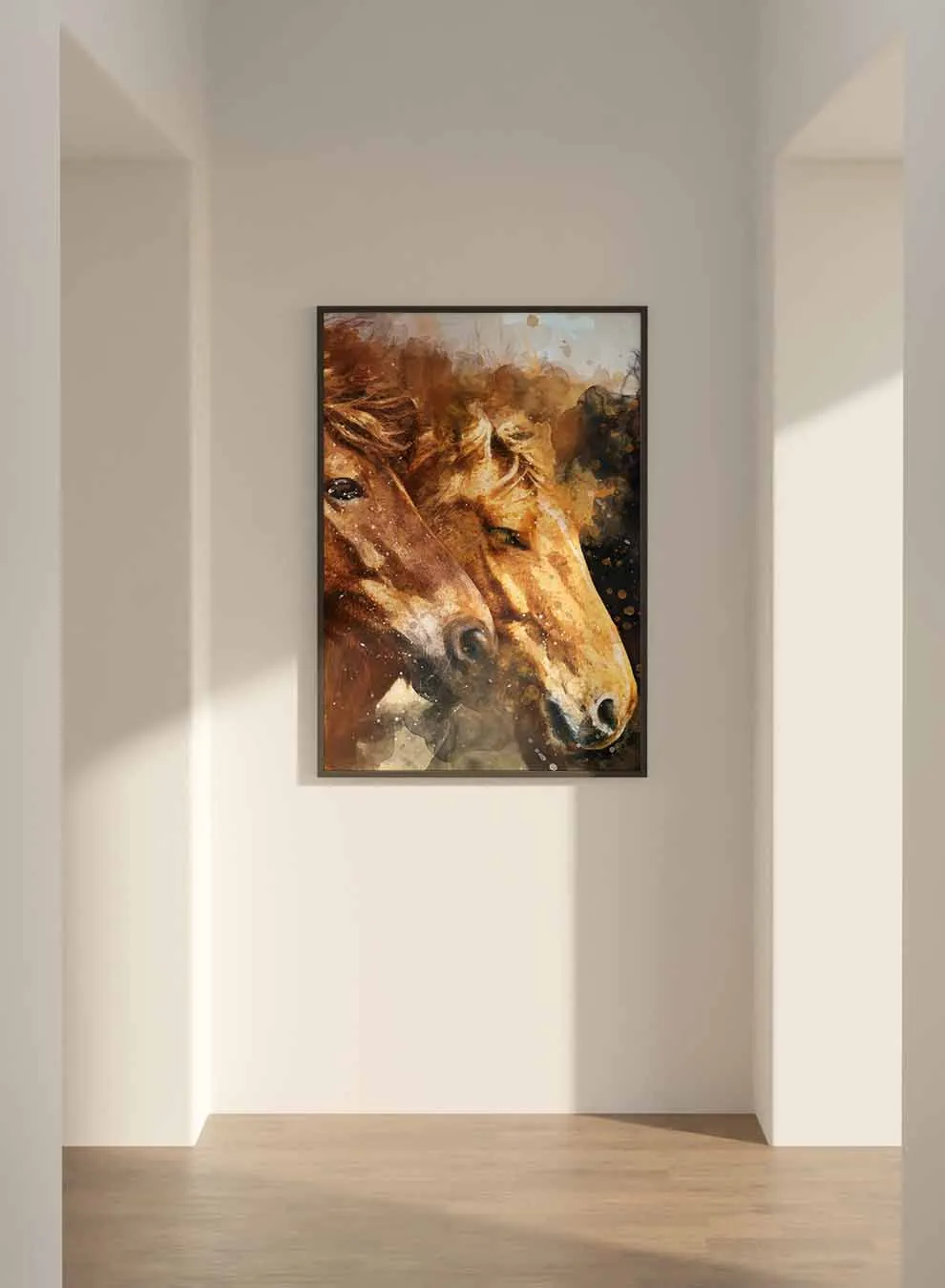 Canvas Wall Art Stretched Over Wooden Frame with Black Floating Frame