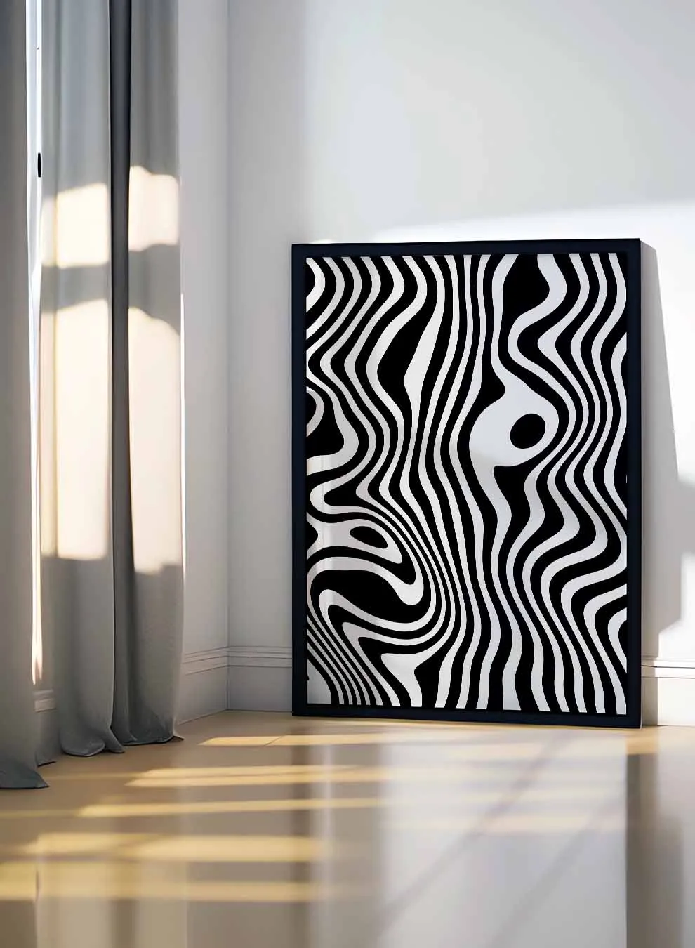 Canvas Wall Art Stretched Over Wooden Frame with Black Floating Frame