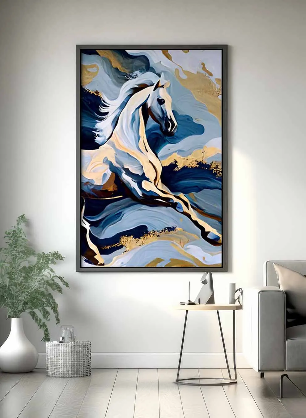 Canvas Wall Art Stretched Over Wooden Frame with Black Floating Frame