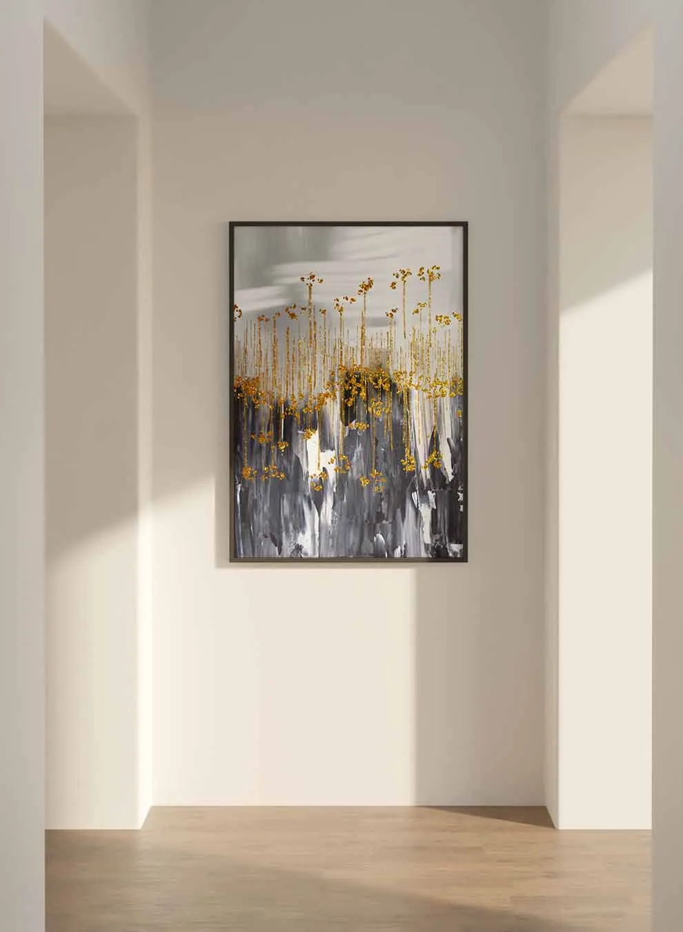 Canvas Wall Art Stretched Over Wooden Frame with Black Floating Frame