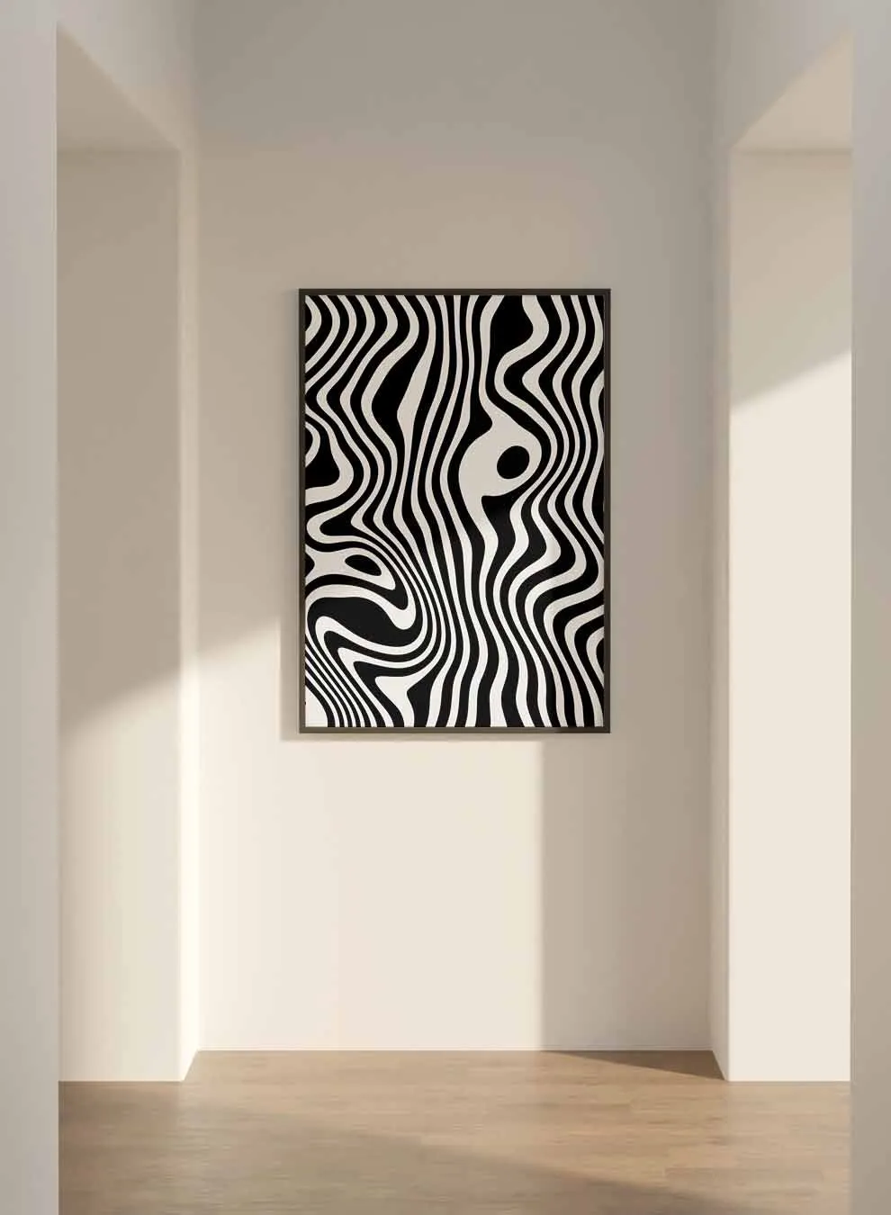 Canvas Wall Art Stretched Over Wooden Frame with Black Floating Frame