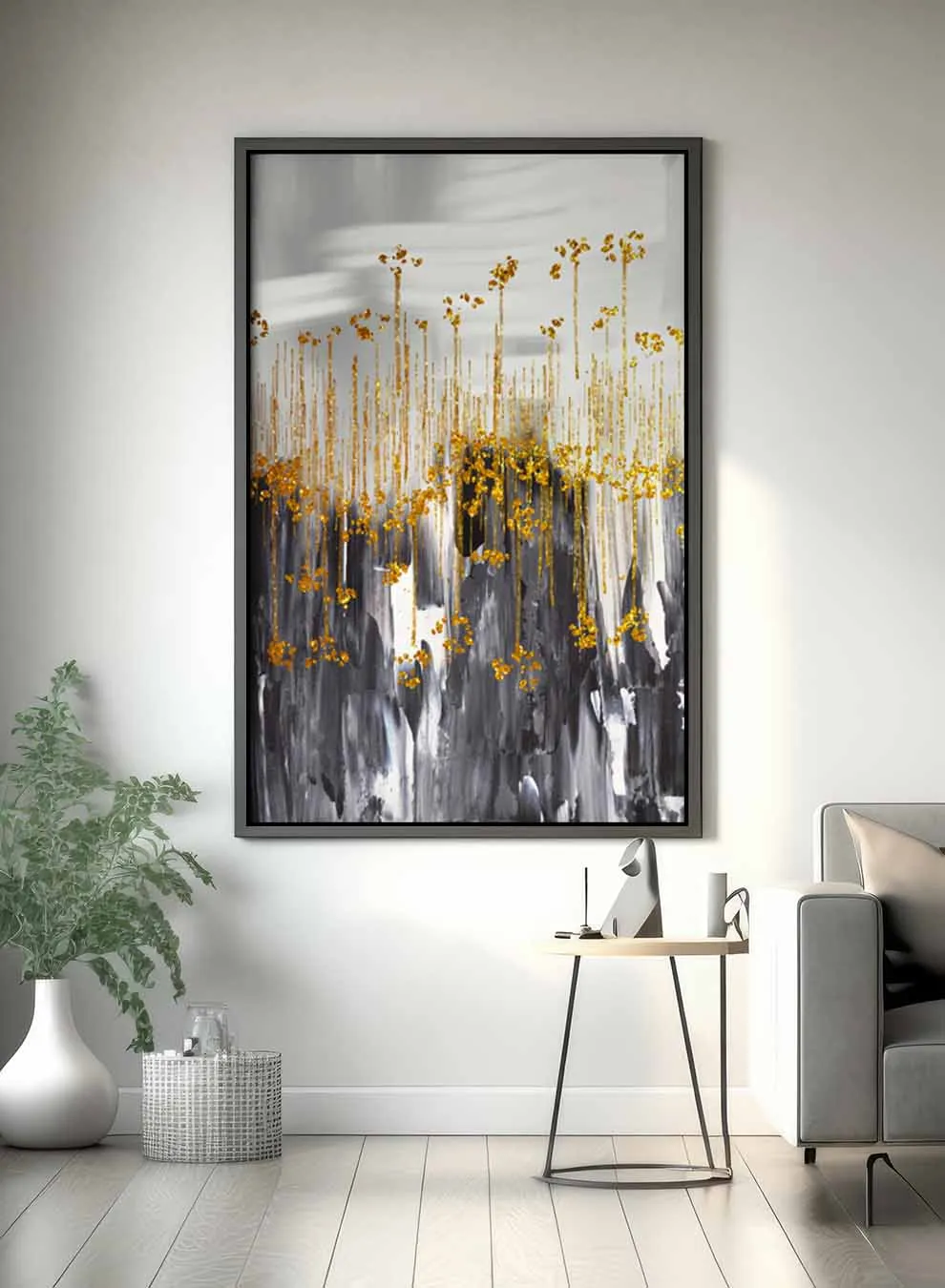 Canvas Wall Art Stretched Over Wooden Frame with Black Floating Frame