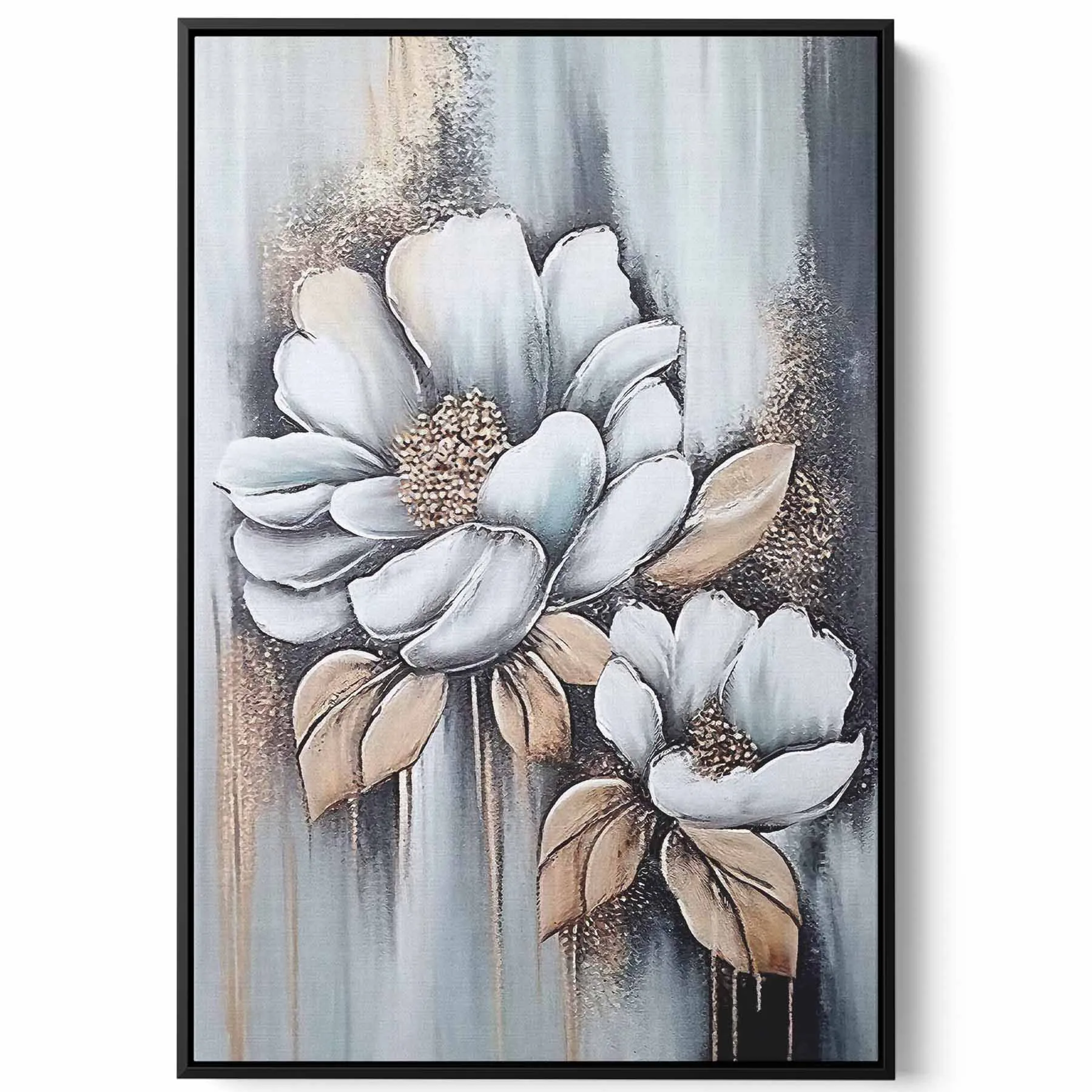 Canvas Wall Art Stretched Over Wooden Frame with Black Floating Frame