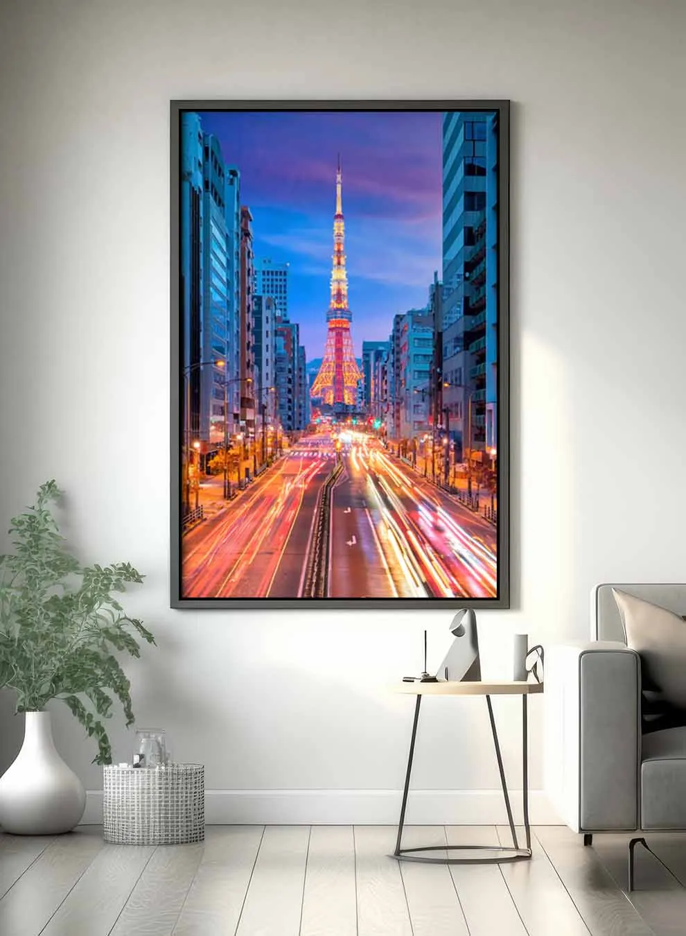 Canvas Wall Art Stretched Over Wooden Frame with Black Floating Frame